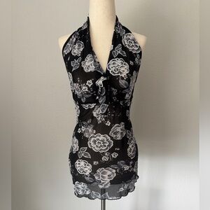 Y2K Little Black Mesh Halter Top🕷️